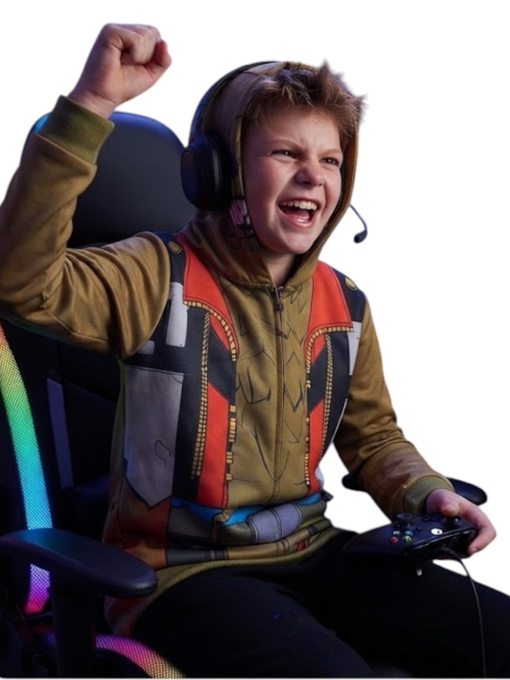 FORTNITE Dire Werewolf Character Zip Front Costume Hoodie Olive Green Boys L 10